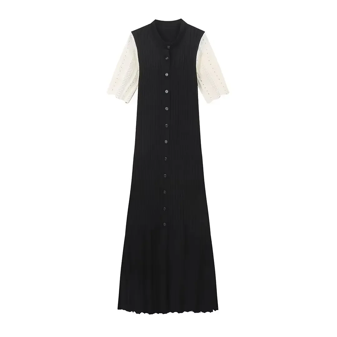 ZEMOREXMZ Damen Strick-Langes Kleid Einfarbig 3