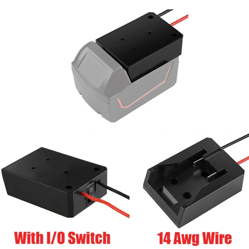 Adaptador de batería para Milwaukee, conector de alimentación de batería de iones de litio de 18V con cables de 14 Awg, interruptor de E/S, herramienta eléctrica DIY
