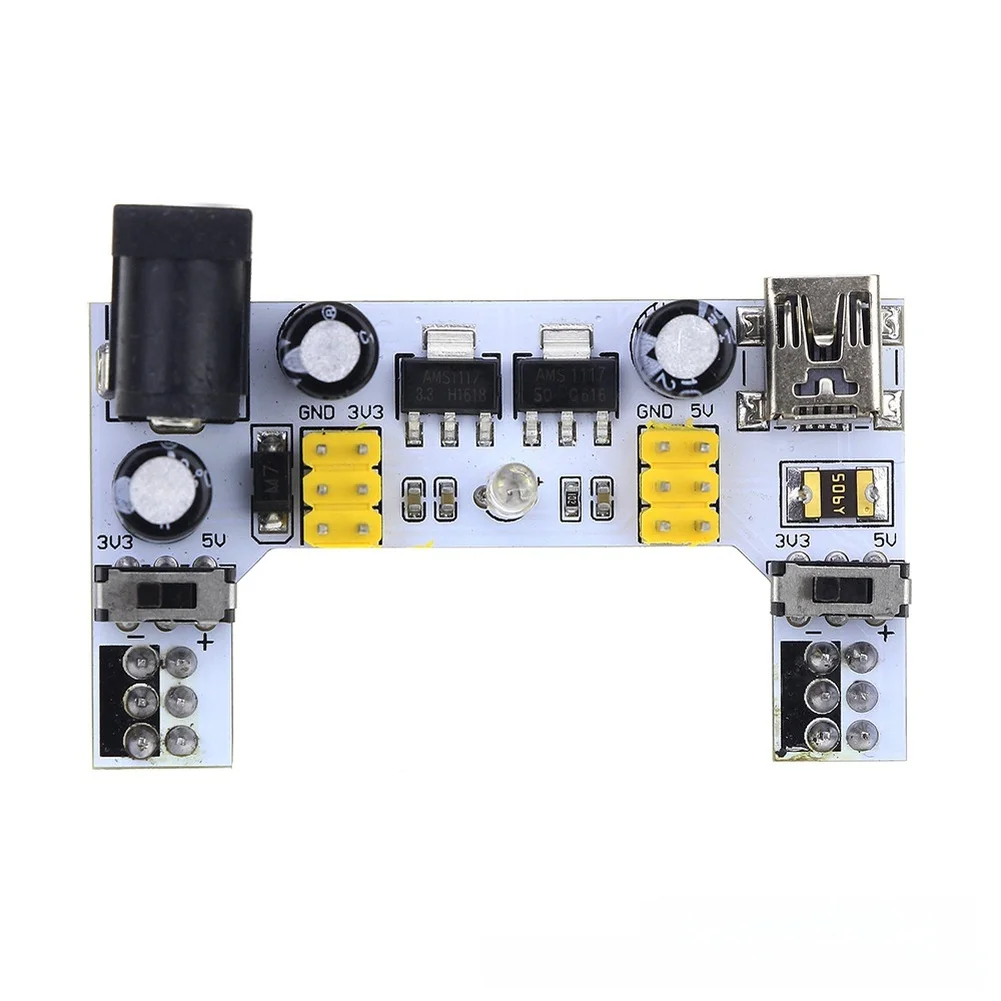 2 Channel Breadboard Power Supply Module Supports USB and DC Input Delivers Stable 5V 3.3V Output for Electronic Experiments