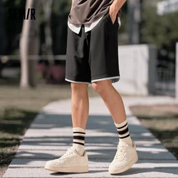 Semir Men Casual Shorts 2024 Summer New Trendy Color Blocking Faux Two-Piece Pants Loose Fit Straight-Leg Cropped Shorts