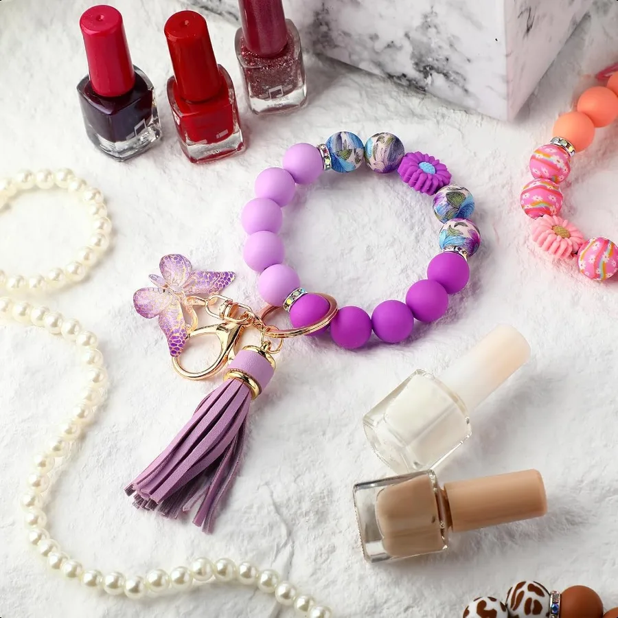 لطيف سيليكون مطرز المفاتيح مفتاح سلسلة حامل لمفاتيح السيارة النساء GirlDaisy سيليكون مفتاح السوار الراتنج فراشة