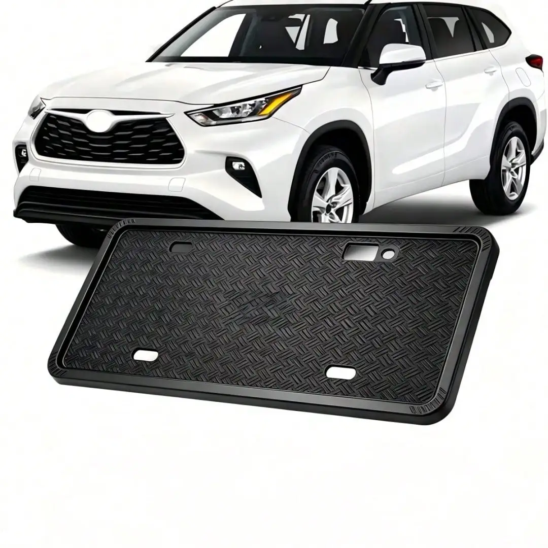 2 Pack Silicone License Plate Mounting Plate 12.2X6.3inch Black Universal Anti-Vibration With Screw Covers For Vehicle