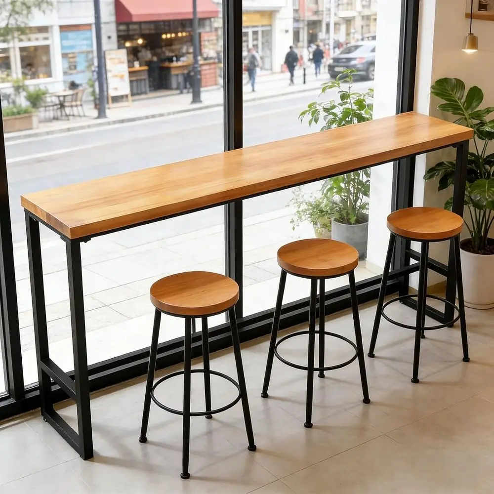 

Solid Wood Long Narrow Counter Height Pub Table, Industrial Style, Ideal for Kitchen Dining, Space-Saving (47x15.7xH41.3)