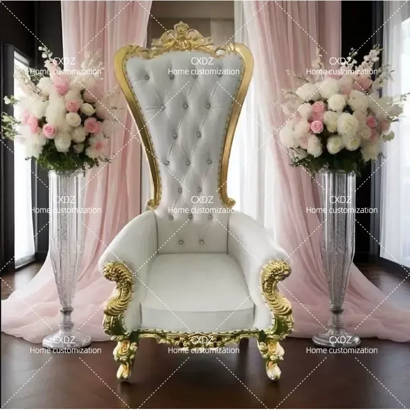 European Solid Wood Round High Back Chair King Throne for Outdoor Hotel Club Wedding Event Decorative Seating Furniture