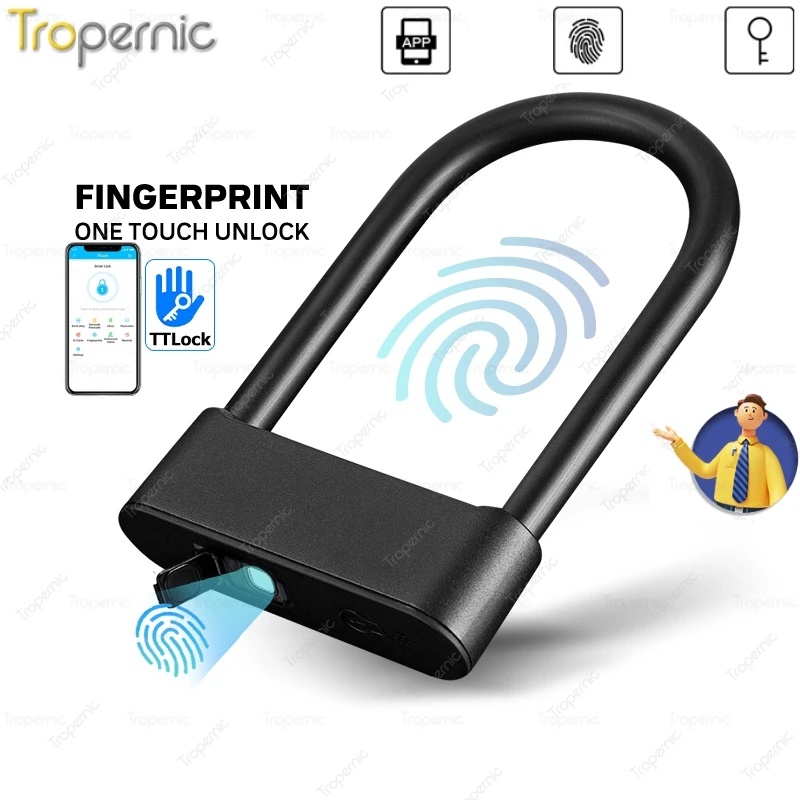 

TTlock APP waterproof Bluetooth Fingerprint unlock Anti Theft U-shaped Lock Reinforced With Key Motorbike Bicycle lock door lock