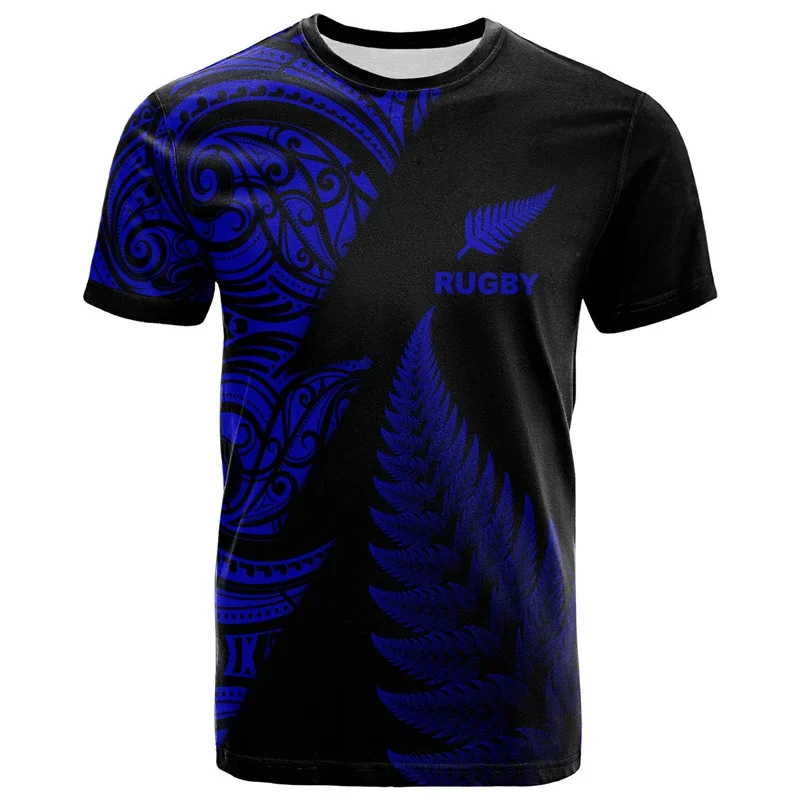 Summer New Zealand Maori Rugby Ball Printed T-shirt Sports Fitness Men\'s Quick Drying T-shirt Fashion Hawaiian Sportswear Top