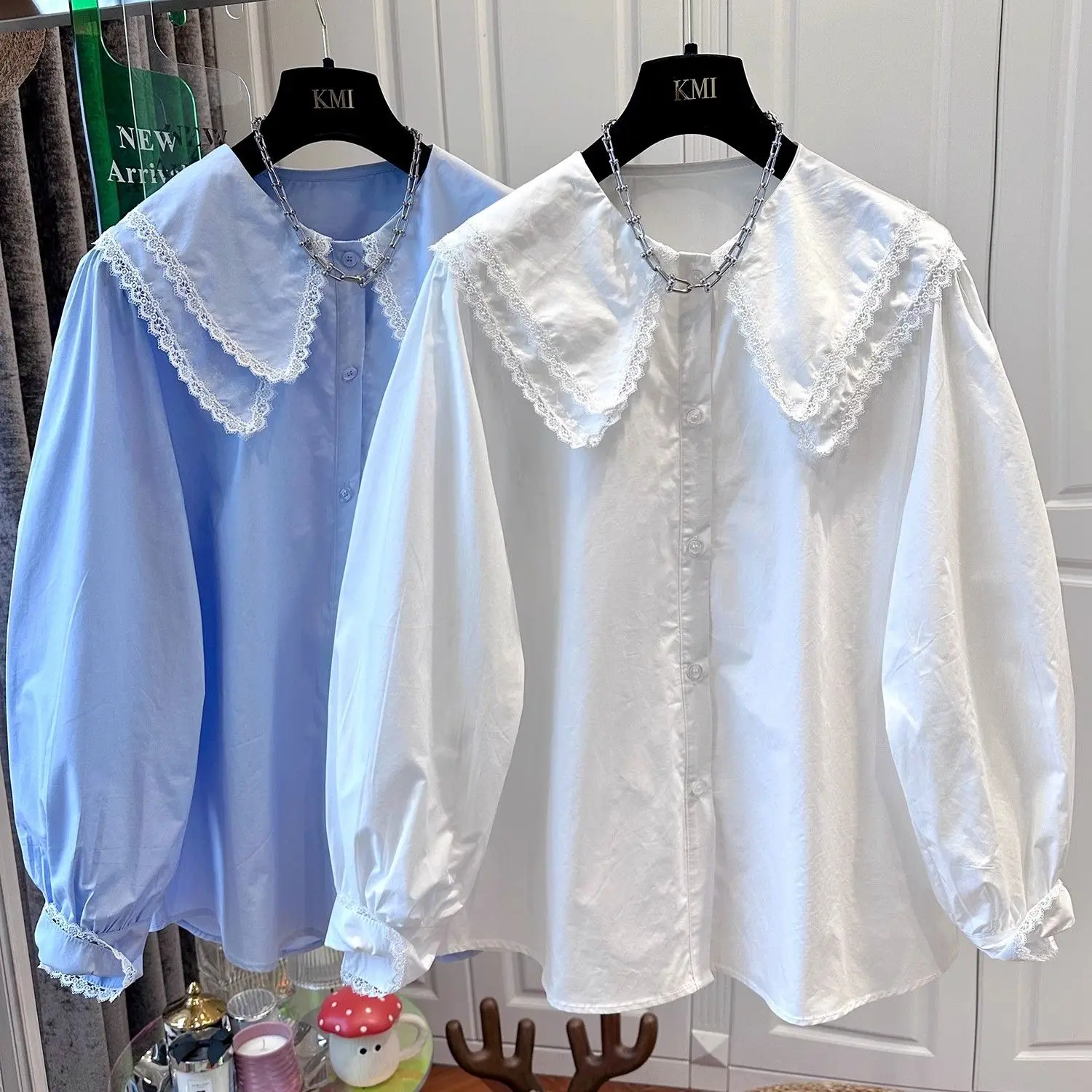 

2025 Autumn New Simplicity Buttons Solid Color Turn-down Collar Long Sleeve Blouse Female All-match Lace Patchwork Loose Shirts