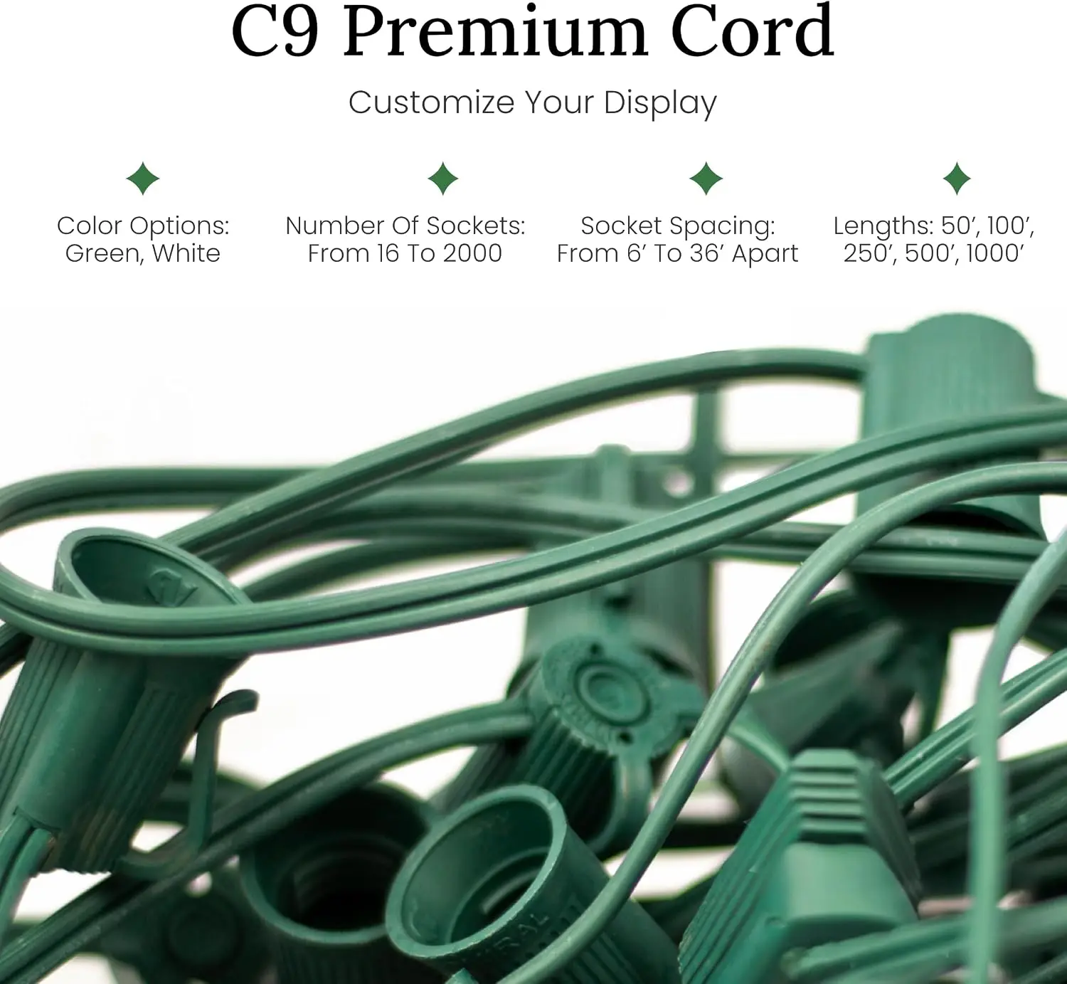 Pro Christmas C9 Light Cord - 500 ft Spool, 1000 Bulb Sockets, 6