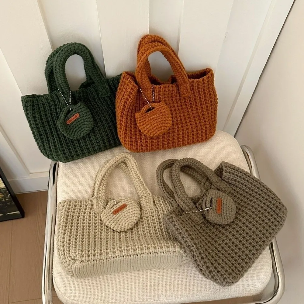 

Classic Knitted Handbag Crochet Large Sized Cotton Thread Woven Bag With Small Purse Eco-Friendly Vintage Style Bag