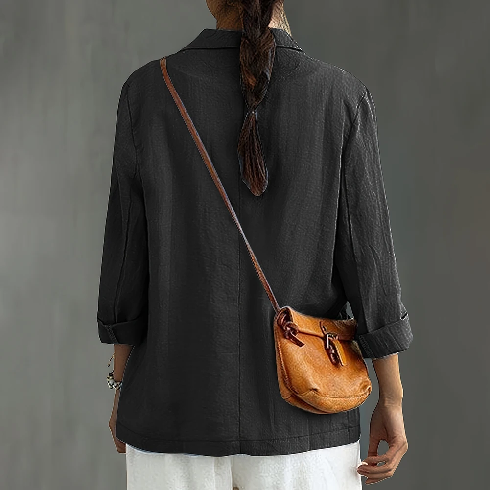 Womens Jacket Linen Blend Long Sleeve Loose Casual Sun Protective Outerwear Regular Length Moderate Elasticity