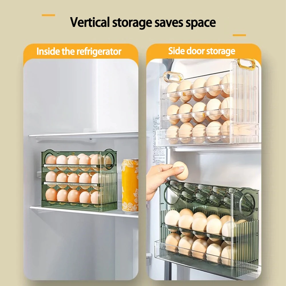 4-Tier Sliding Egg Dispenser, Automatic Rolling Shatterproof Holder For Fridge & Countertop, Easy-Clean, Washable,Space-Saving Refrigerator Side Door Storage Rack For Kitchen Organization,Egg Storage product image