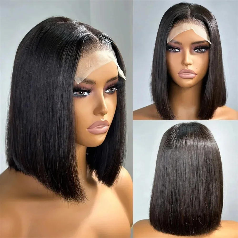 Short Bob Human Hair Wigs Brazilian 13x4 Straight Lace Front Wigs For Women Transparent Lace Pre Plucked Bone Bob Wig MYLOCKME