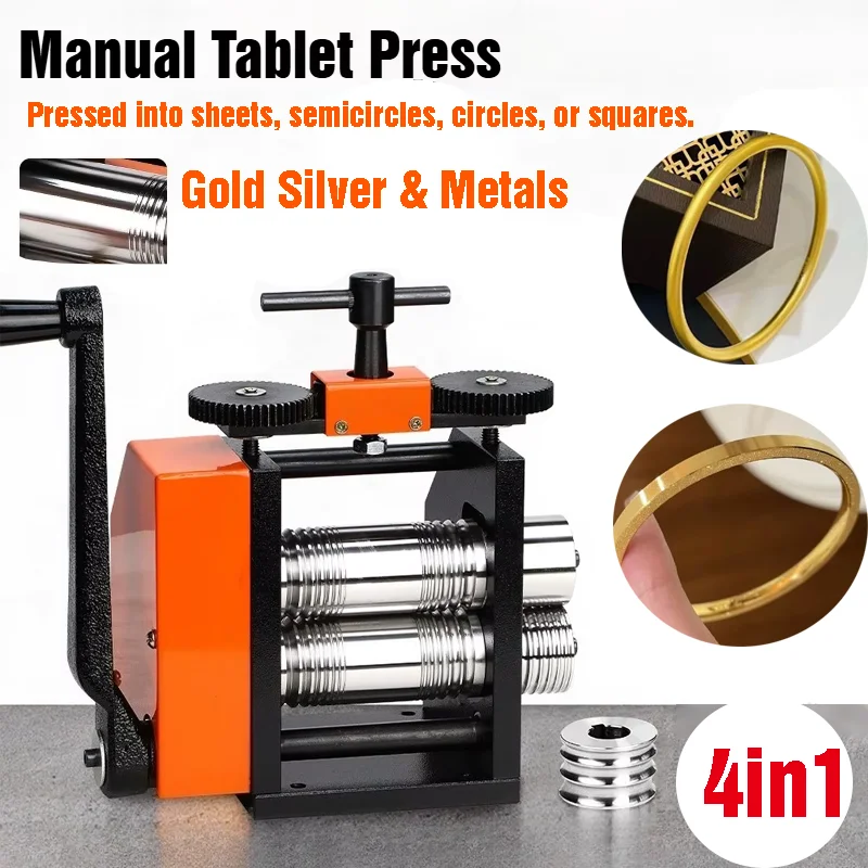 

4in1 Jewelry Press Multi-function Rolling Mill Adjustable Thickness for Pressing Gold Silver Metal Into Square Sheet Round Wires