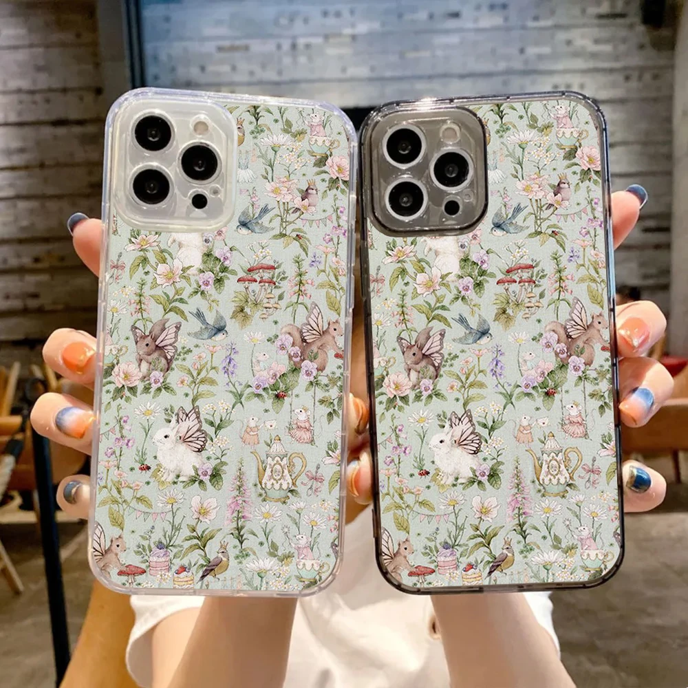 Wildflower Niedliche Cartoon-Tier-Luftig-Fee-Handyhülle für iPhone 16, 13, 11, 12, 14, 15 Pro Max Plus, stoßfeste, weiche, klare Rückseite