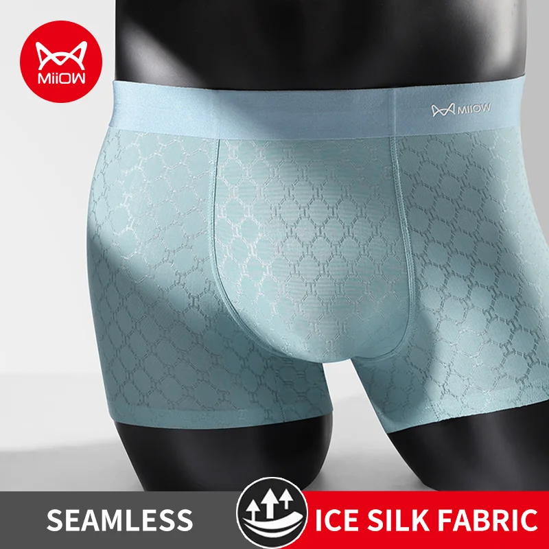 MiiOW 3Pcs Seamless Ice Silk Men Boxer Underwear Summer Breathable Mesh Men\'s Panties Antibacterial Man Underpants Boxers Briefs