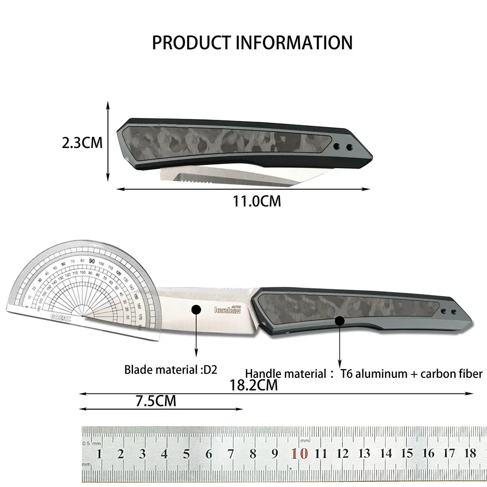 Outdoor KS 7050 Launch 20 Folding Knife D2 Two Tone Reverse Tanto Blade T6 Aluminum+carbon Fiber Handle Tactical Pocket EDC Tool