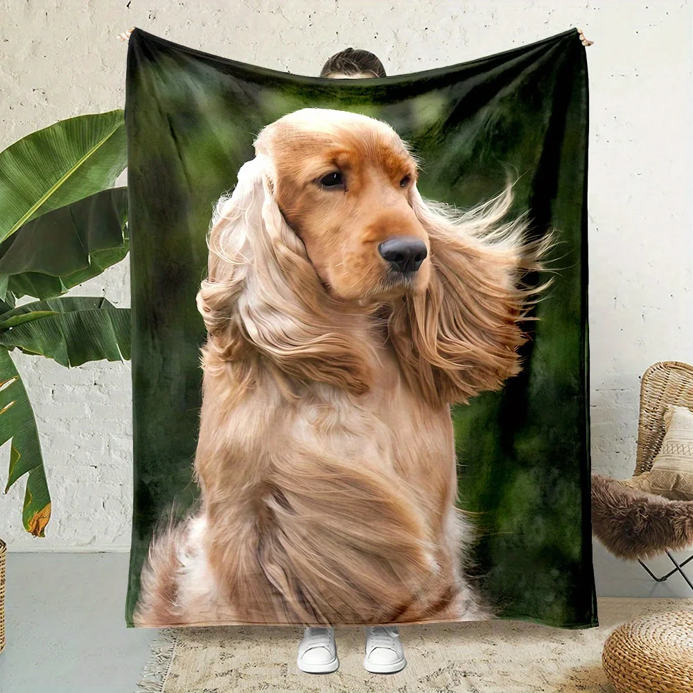 Cocker Spaniel dog pattern Flannel printed blanket suitable for all seasons suitable for living room office sofa and travel