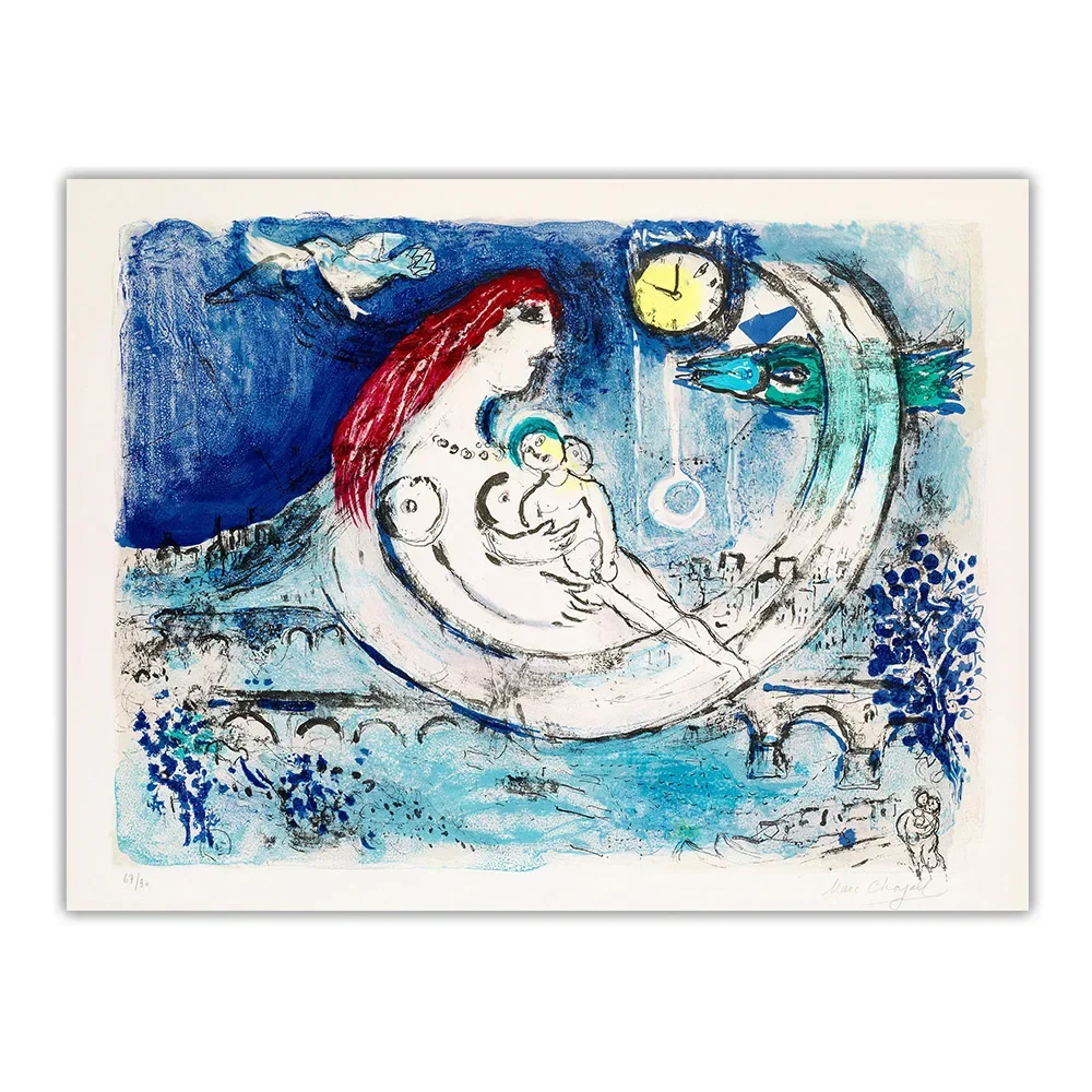 سيتون مارك شاجال 《Paysage Bleu(1958)》لوحة زيتية قماشية عمل فني شهير ملصق صورة جدار خلفية ديكور ديكور المنزل #5