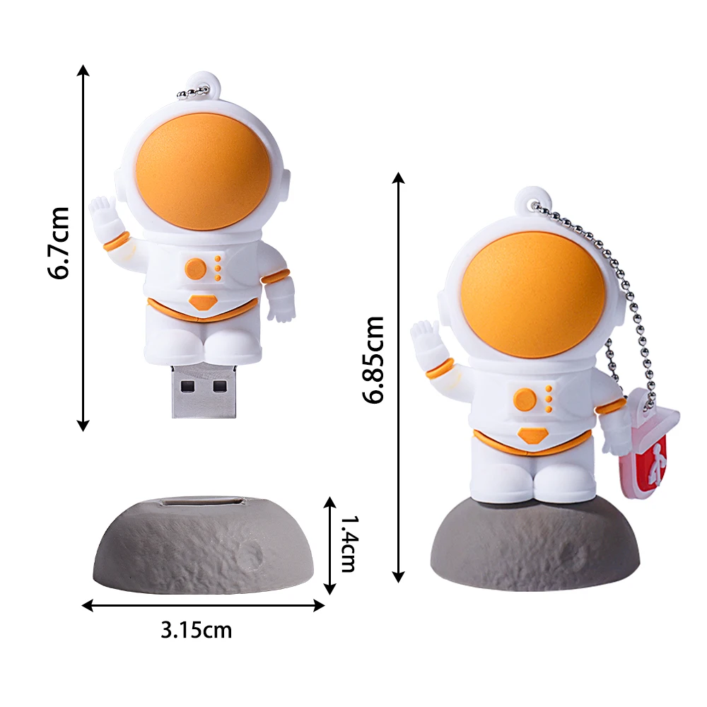 Astronaut USB Flash Drive 64GB Cute Cartoon Pen Drive 32GB Creative Gifts for Children Memory Stick Free Key Chain Pendrive 16GB