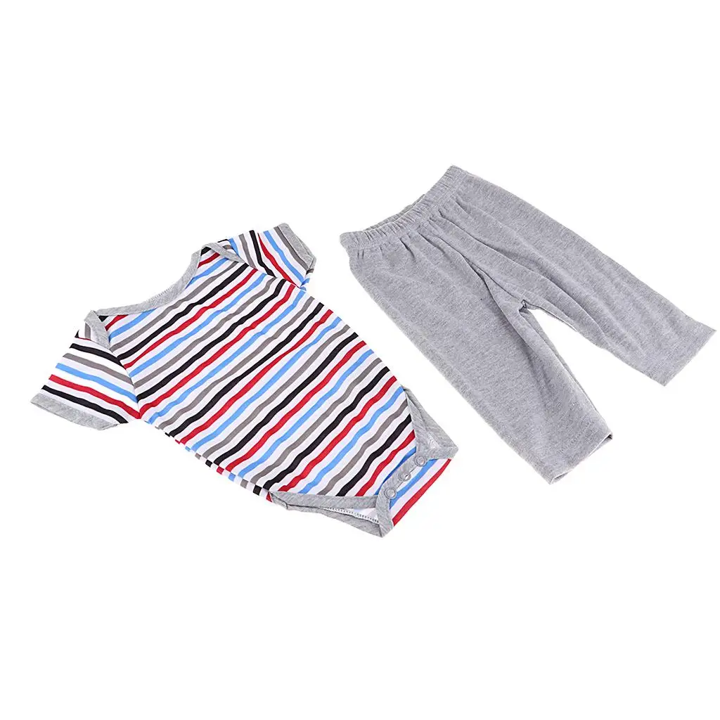 Miniature Reborn Doll Dress Pure Cotton Striped Gray Suit for Baby Dolls 20inch Clothing Set Accessories view 6