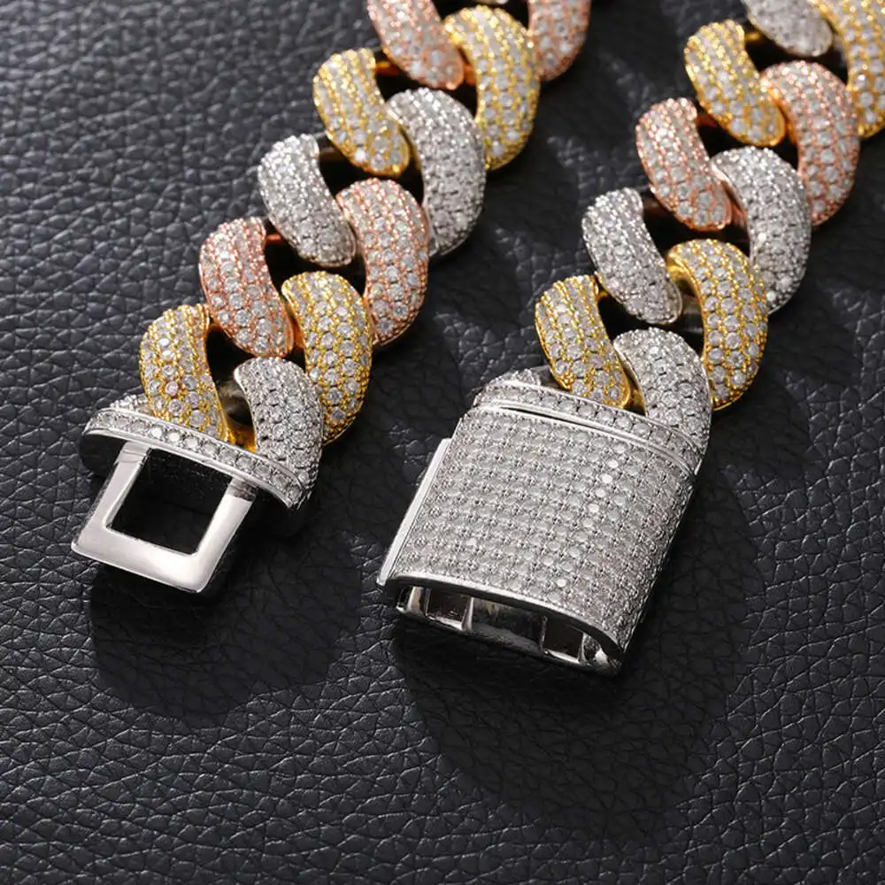 Luxury 20mm Full Iced Out Moissanite Stones 925 Sterling Silver Big Cuban Chain.