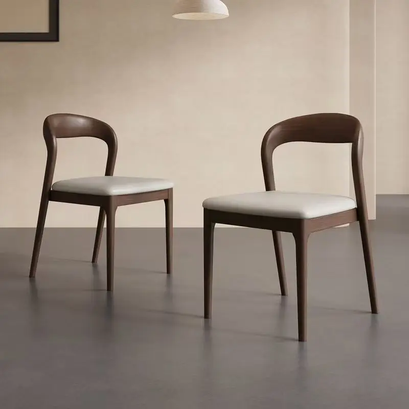 Luxury Walnut Solid Wood Imitation Leather Modern Eco-Friendly Dining Chair for Restaurants Hotels Malls
