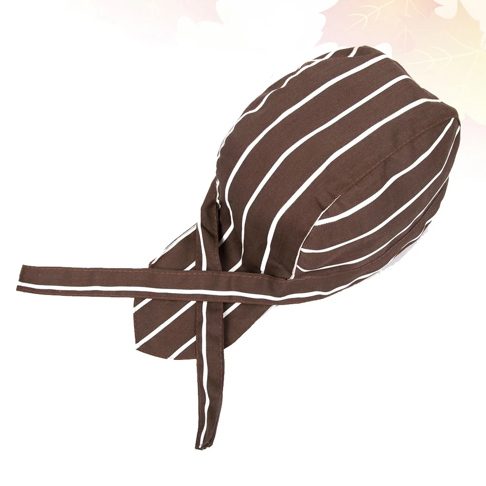 

Coffee Brown Pirate Chef Hat Stripe Design Dustproof Kitchen Working Cap For Waiter Cook Restaurant Staff