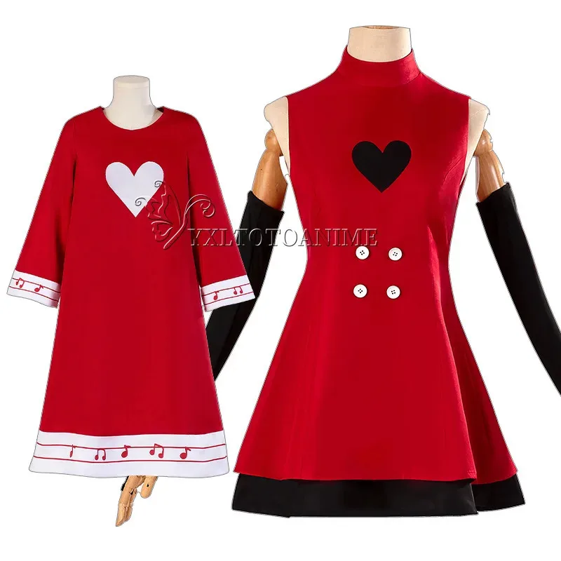 Hazbin Hotel Morningstar Costumes Wig Red Dress Demon Fight State Outfit Anime Halloween Charlie Cosplay Clothesx;8'm6,