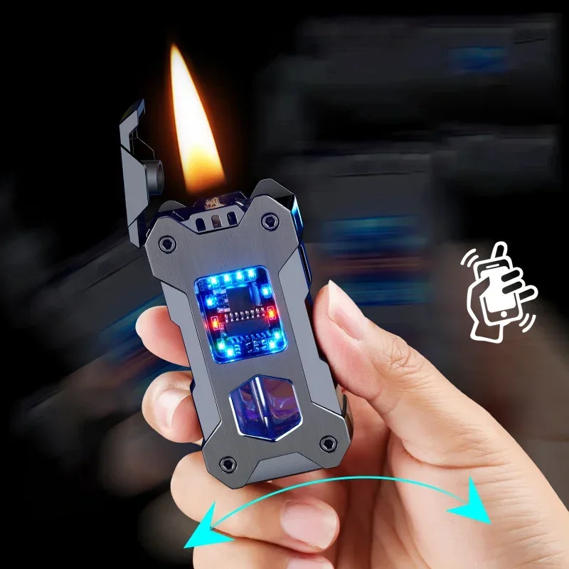 Creative Kerosene Lighter Gravity Induction Igniter Mechanical Transparent Fuel Tank Type C Charging Integrated Lighter