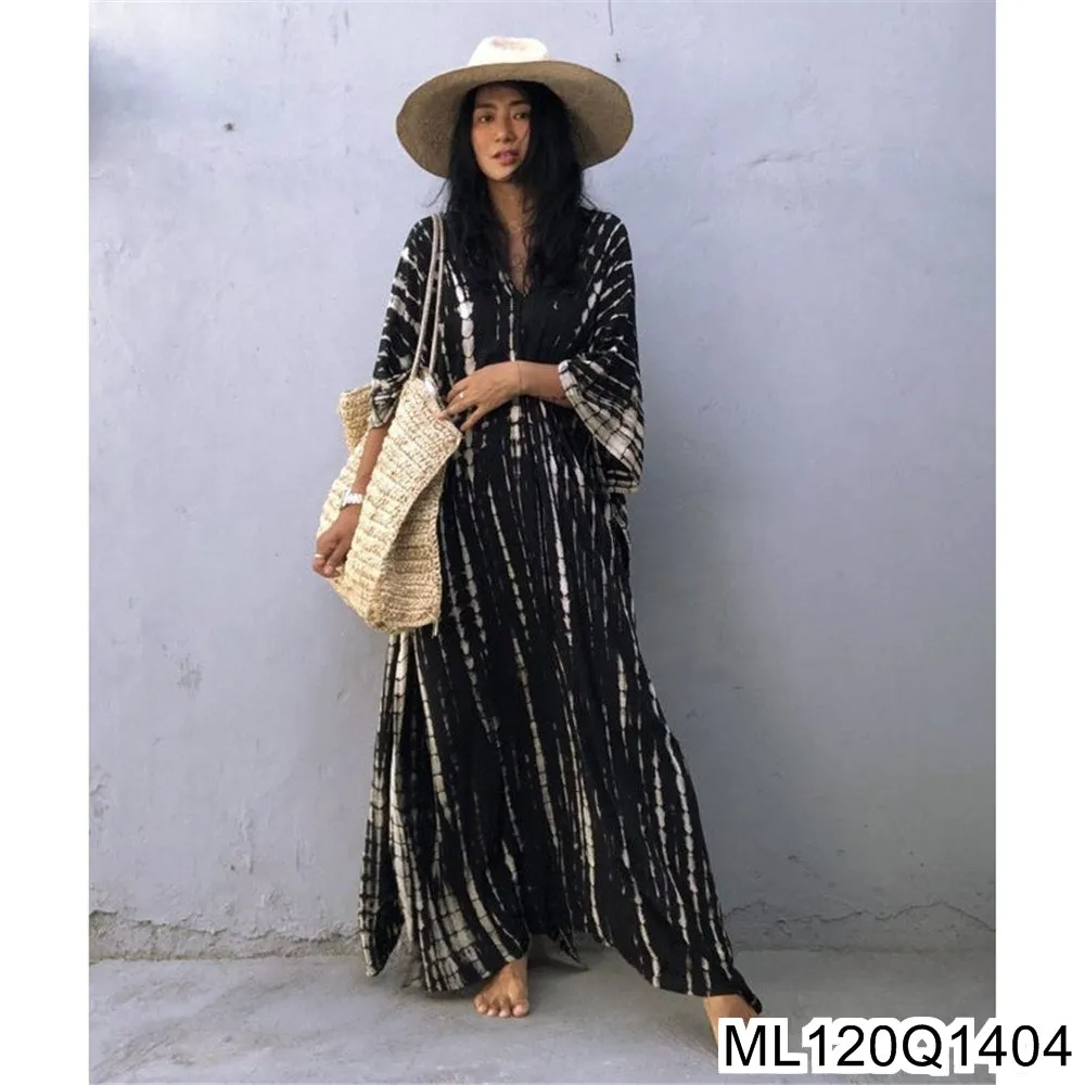 2025 New Beach European and American Smocks, Loose Tie-dyed Long Gowns, Vacation Smocks, Sun-protective Clothing ML120Q14