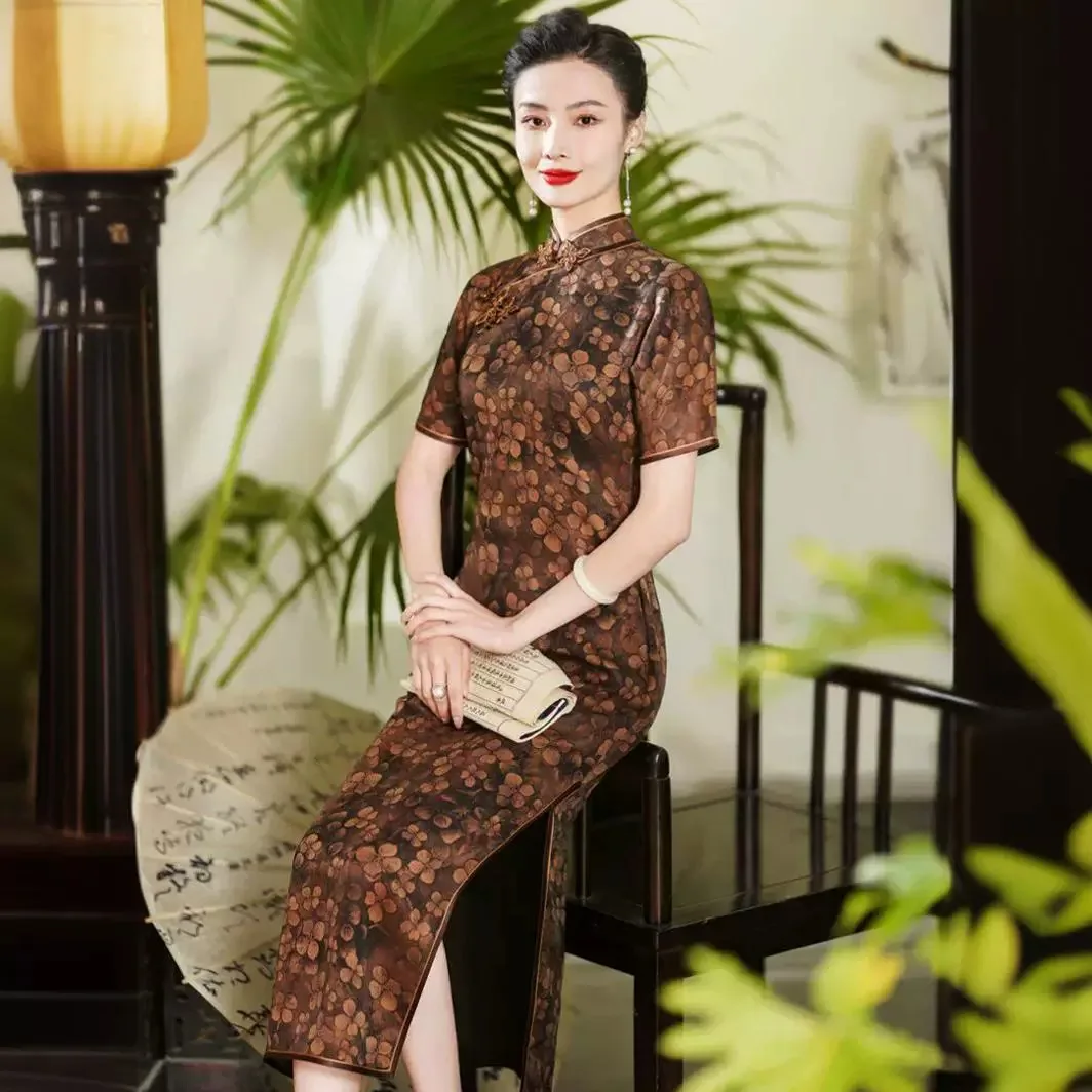 

High Quality High-End Handmade Real Silk Gambiered Cheongsam Qipao Retro National Style Full Cardigan Ancient Uneconomical Dress