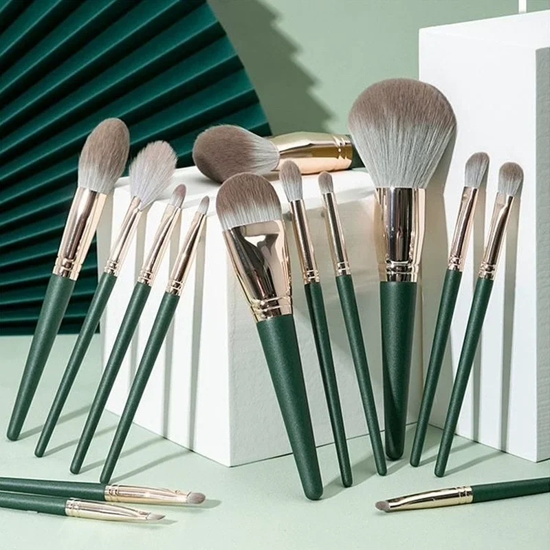 14 brocha de maquillaje de nube verde, brocha súper suave para polvos, brocha para base en polvo, brocha para colorete, herramientas de belleza multifuncionales