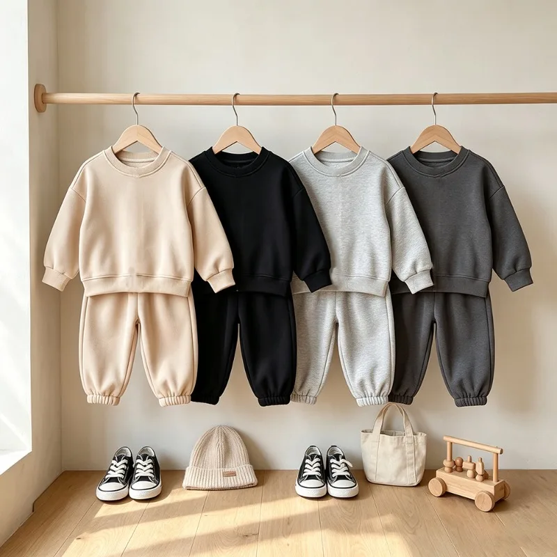 2026 New Autumn Winter Kids Boys Girl 2PCS Solid Color Casual Suits Outfits Set Children's Clothing