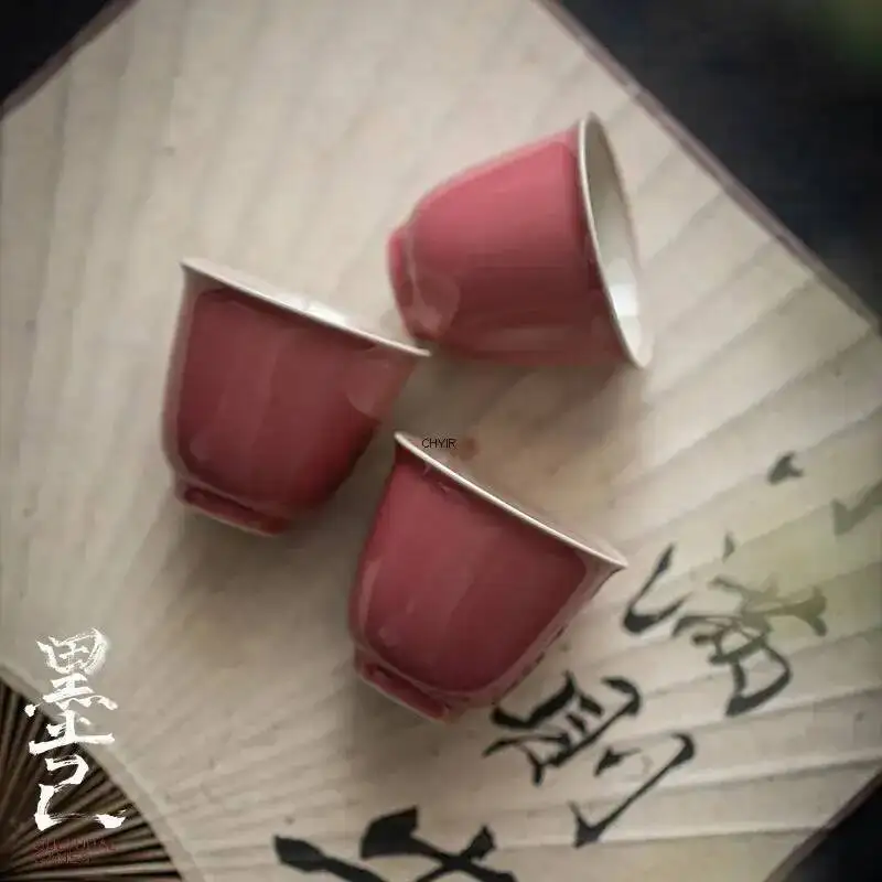 Light Bean Red Antique Style Tea Cup Ceramic Small Tea Cup Original Earth Color Kung Fu Tea Set Single Cup for Drinking