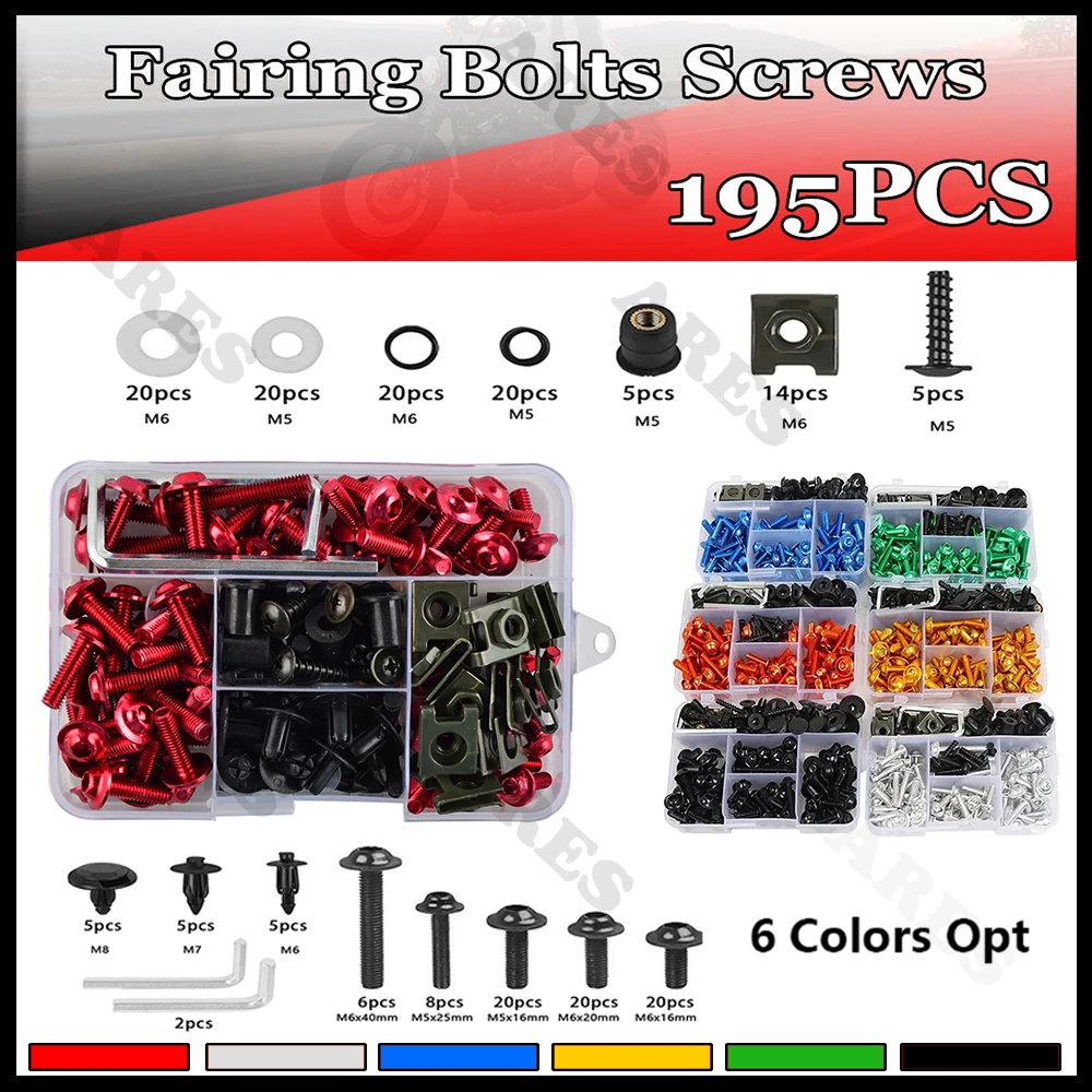 195 PCS Motorcycle Accessories Aluminum Fairing Bolt Screws Kit Fit For YAMAHA YZF 600 1000 R1 R6 R3 R15 R25 T-MAX 530 TMAX 500