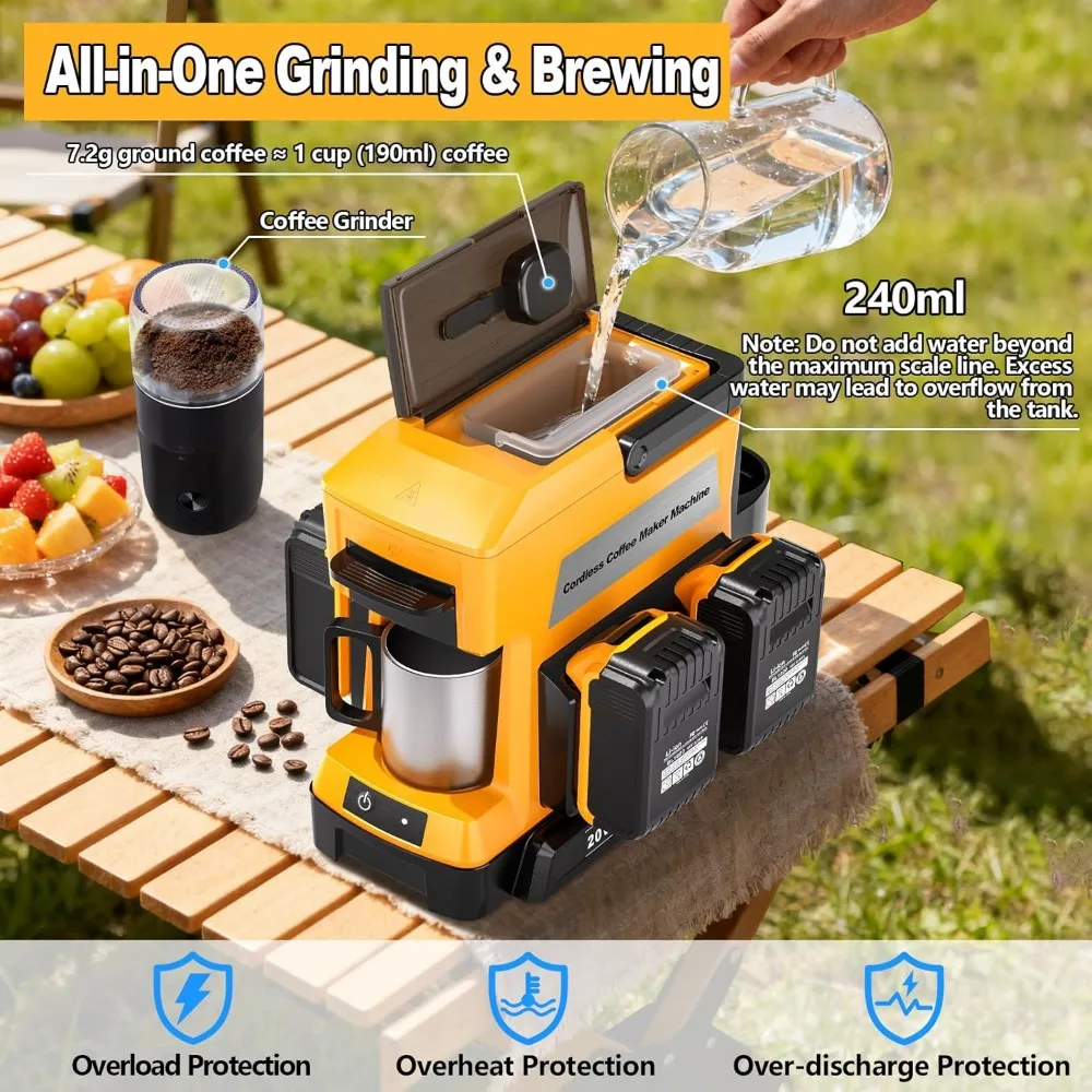 ماكينة صنع القهوة اللاسلكية Taingwei لبطارية Dewalt 20 فولت، ماكينة صنع القهوة بالتنقيط المحمولة مع مطحنة القهوة الكهربائية للمركبات التخييم، #4