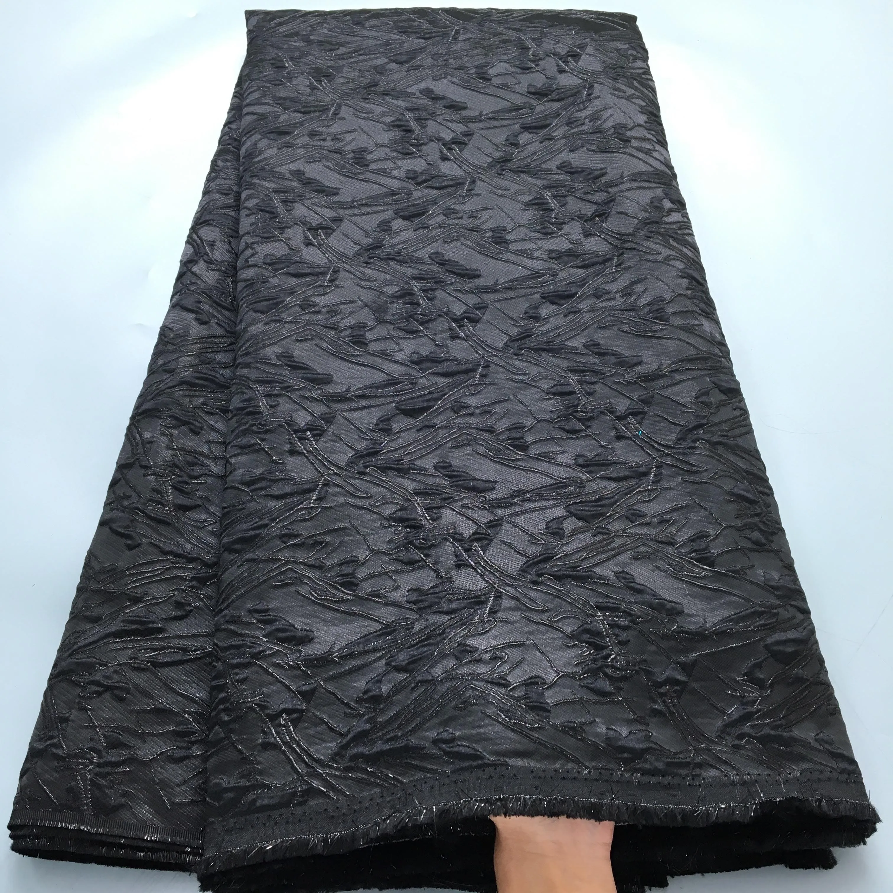 2024 Black African Jacquard Lace Fabric Gilding 5 Yards Damask Nigerian Brocade Lace Fabric High Quality for Wedding Dress A3971