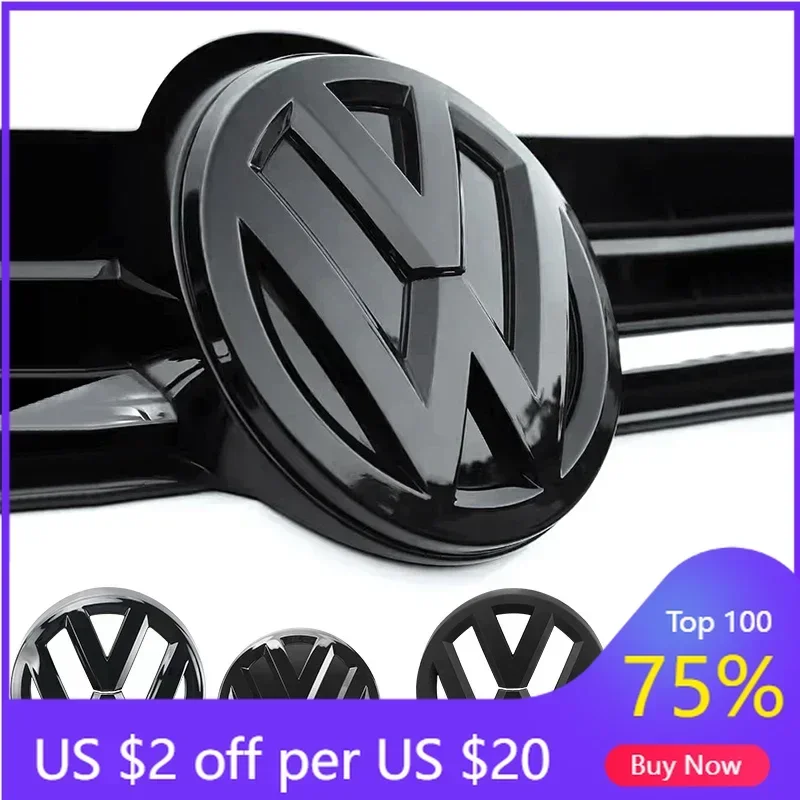

VW GTI GOLF 2026 Hot For VW VOLKSWAGEN 2Pcs Chrome Car Front Radiator Grille Emblem 137MM+Rear Trunk Lid Badge 115MM Auto Emblem