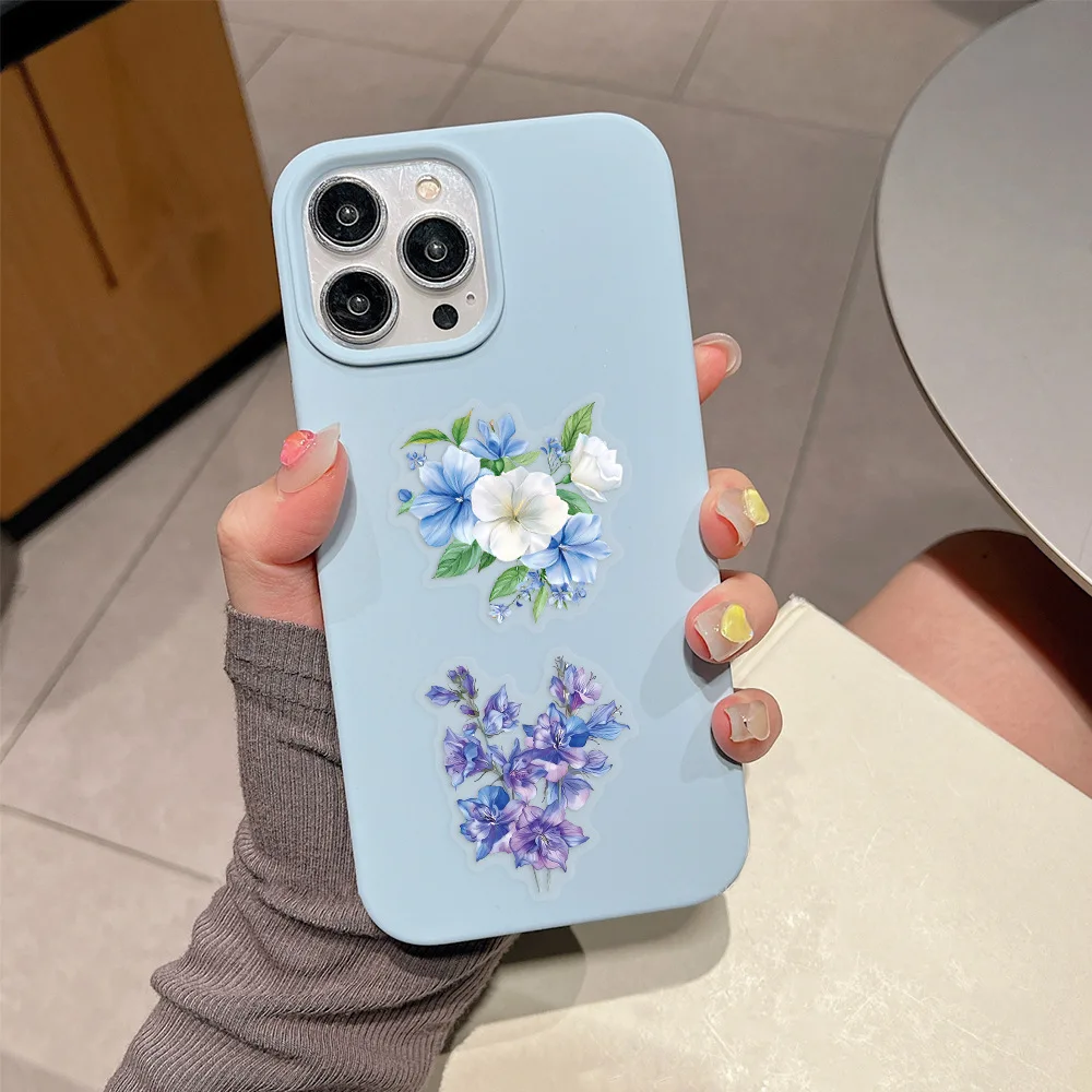 60Pcs INS Ink Wash Flower Stickers Set Waterproof Transparent PET Journal Decoration for Guitar Notebook Waterproof Stickers