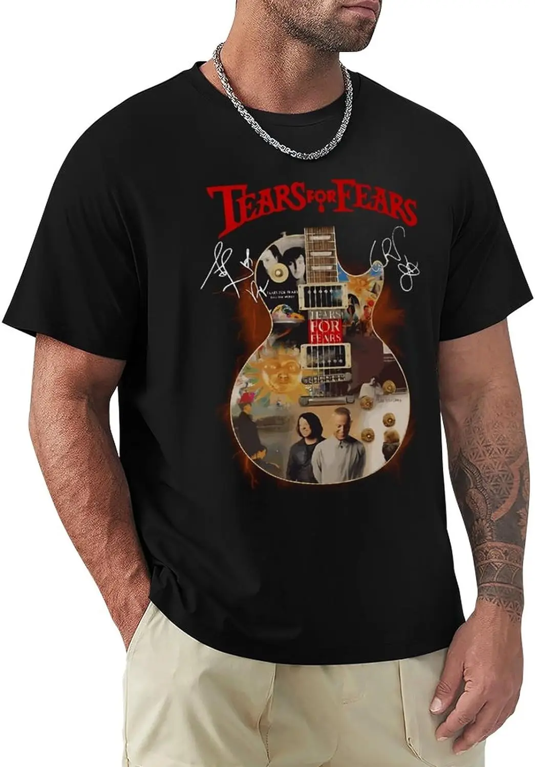 Men's T-Shirt Tears Rock for Fears Band Cotton Shirts Short Sleeve Tee for Mens Black X-Large