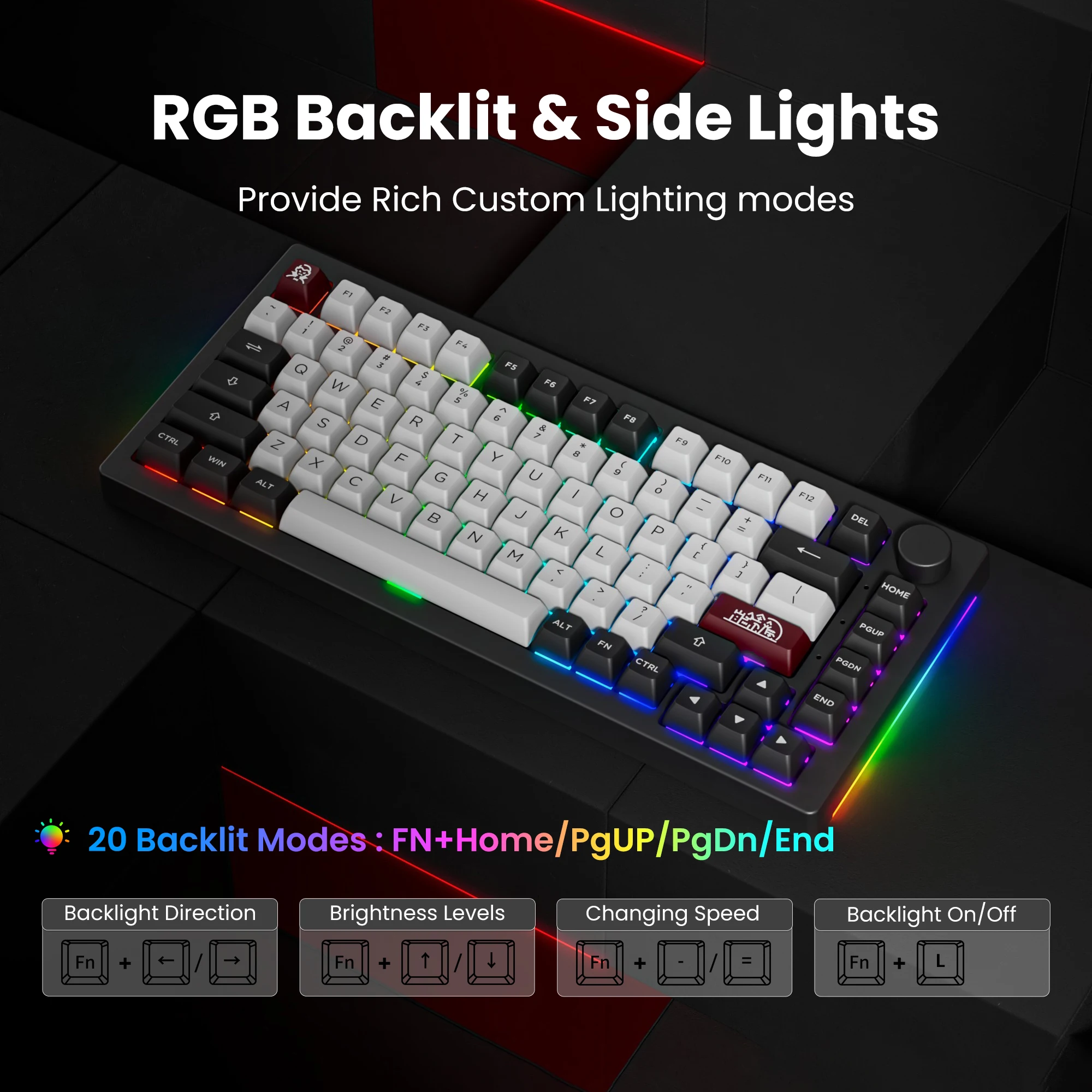 لوحة مفاتيح ميكانيكية للألعاب Akko 5075B Plus V2 Dracula Castle 75% قابلة للتبديل متعددة الأوضاع RGB 2.4GHz لاسلكية/USB Type-C/BT 5.0