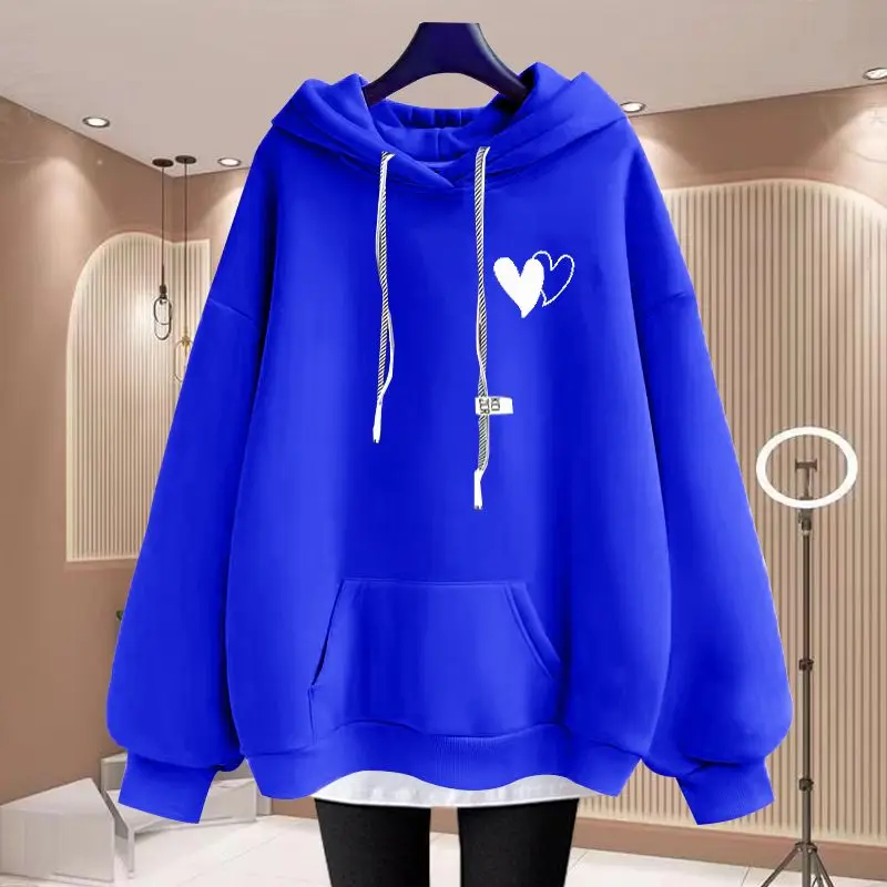 2023 New Winter Fake Two Pieces Oversized Hoodies Women\'s Casual Thick Warm Fleece Hooded Sweatshirts Loose Pullovers Female Top