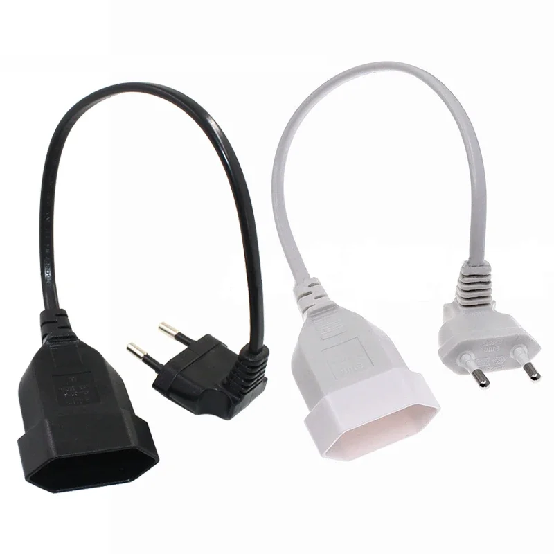 1PCS EU Power Adapter Cord,90 Degree Angled European Round 2Pin Male to Female Plug Power Cable For UPS PDU 0.3M/0.6M