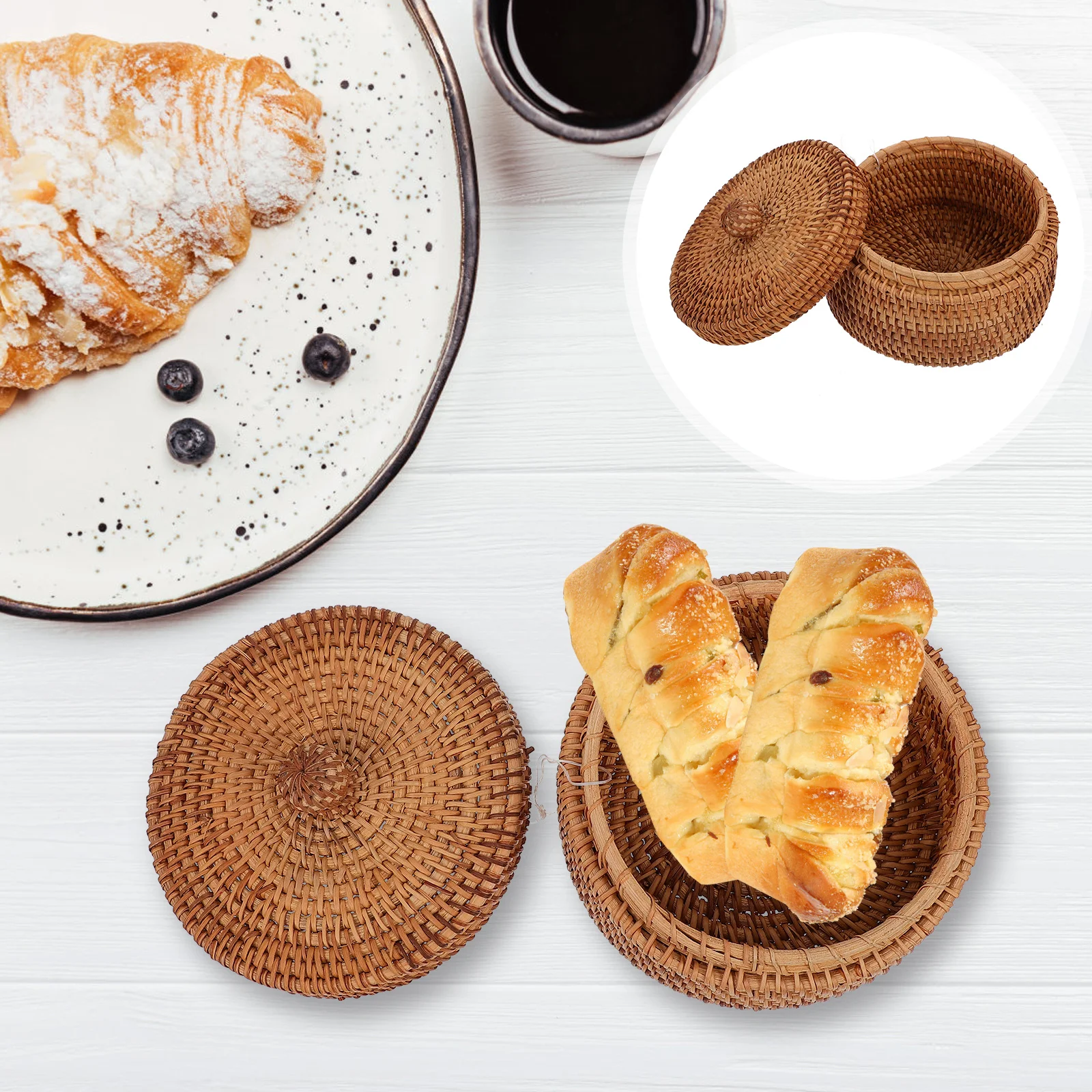 

Vintage Rattan Woven Storage Basket Handmade Natural Fiber Box For Home Desktop Decor Snack Fruit Bread Organizer