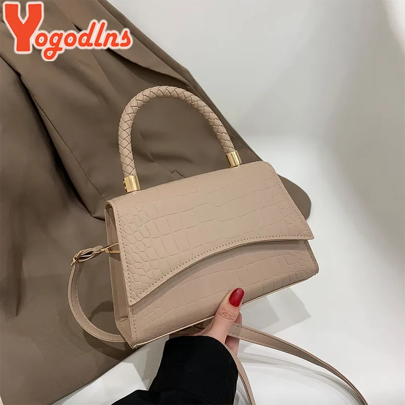 Yogodlns Luxury Pu Leather Solid Color Women Messenger Bags Crocodile Pattern Ladies Small Square Shoulder Bag Crossbody Bags