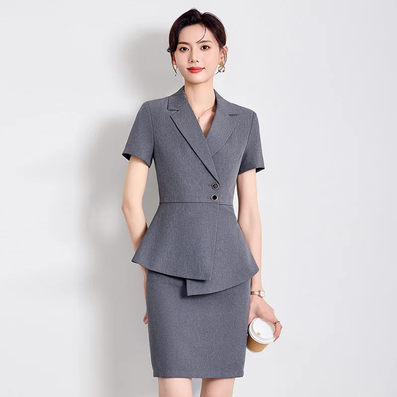

NAVIU Gray Suits Women's Elegant Fashion New Office Ladies Single Breasted Blazer And Mini Skirt Set Office Ladies Work Wear