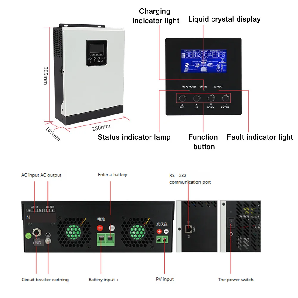 3KVA/2400W Akadálymentes sinewave napelemes Inverter PWM 50A napelemes töltő Számvevő automat Újraindulás Súlytöbblet Rövid távú Kerülő út protections