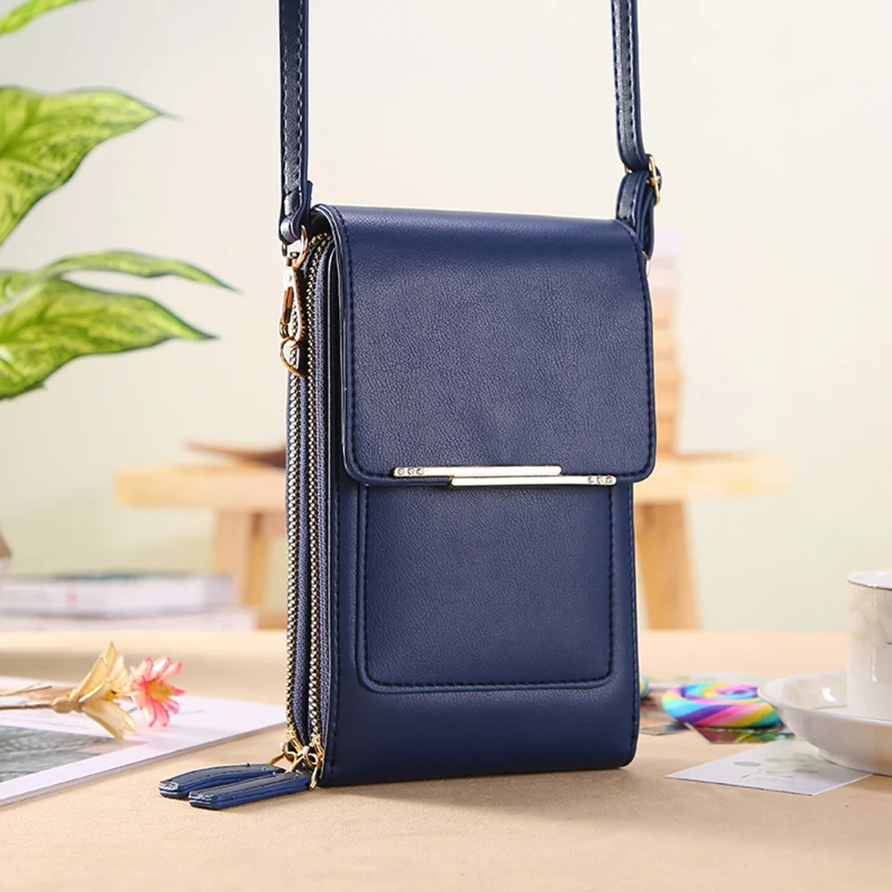Women's PU Leather Crossbody Phone Bag Touch Screen Window Mini Wallet Adjustable Strap Compatible with most mobile phones
