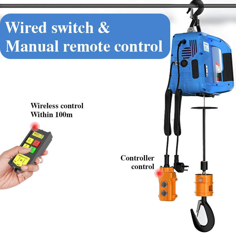 Electric Hoist Lift Portable Crane, Upgrade Electric Winch with Remote Control, Steel Wire Rope Lifting Hoist, 100-500kg, 220V