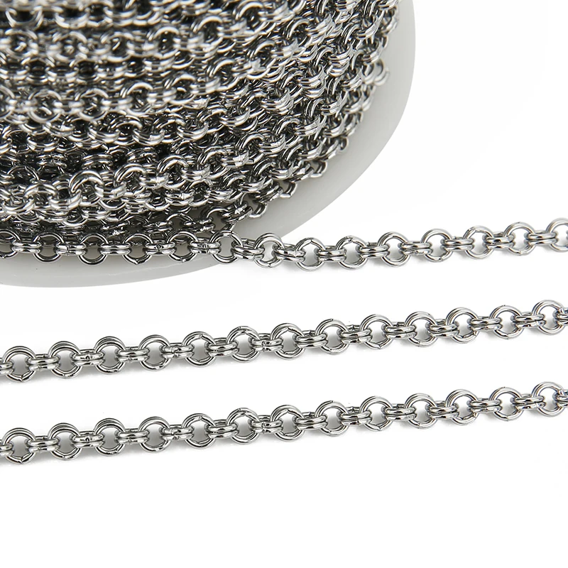 1Meter 4mm Stainless Steel Double Rings Link Chain Small Circle Loop Chain for DIY Necklace Bracelets Bag Chain Jewelry Findings